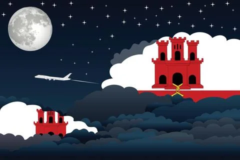 Gibraltar Night Clouds Airplane Vector Illustration Stock Illustration
