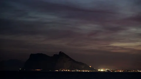Gibraltar rock at night Stock Footage 127542376