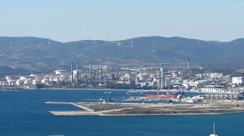 Gibraltar-San Roque Refinery from the top of the Rock Stock Footage