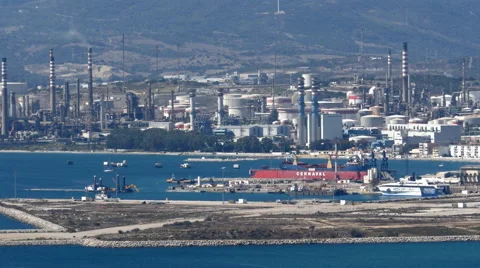 Gibraltar-San Roque Refinery from the top of the Rock Stock Footage