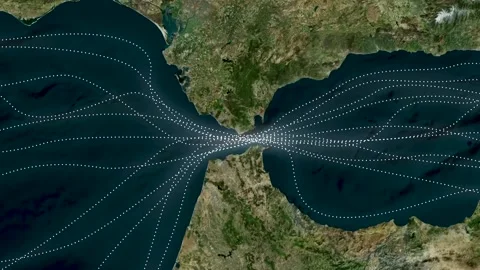 Gibraltar Strait Maritime Route in Spain and Morocco Map Animation Stock Footage 331994407