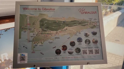 Gibraltar tourist map showing points of interest including nature reserve Stock Footage 311348935