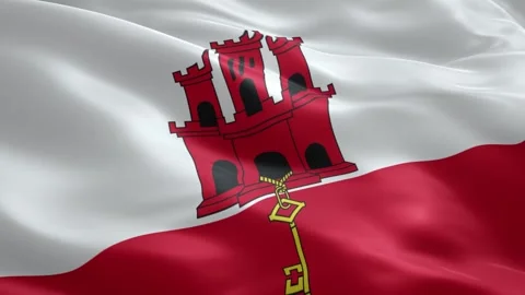 Gibraltar waving flag loop with red castle and golden key national symbol B.. Stock Footage 334627845