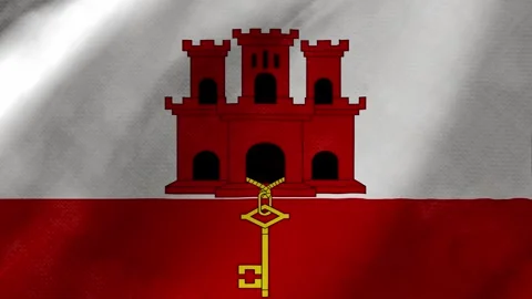 Gibrlatar flag waving background with real fabric texture Stockbeeldmateriaal 291601236