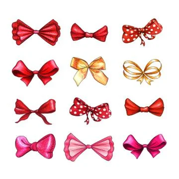 Gidt bow hand drawn raster illustrations set イラスト素材
