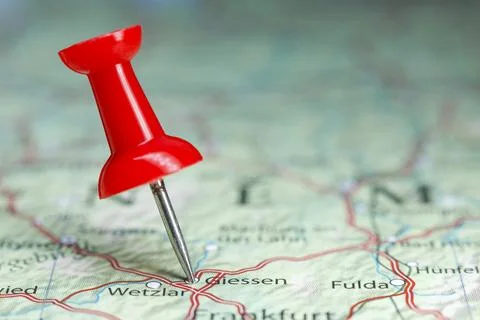 Giessen pin on map of Germany Stock Photos