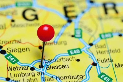 Giessen pinned on a map of Germany Stock Photos