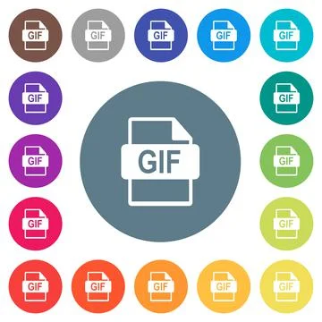 GIF file format flat white icons on round color backgrounds Stock Illustration