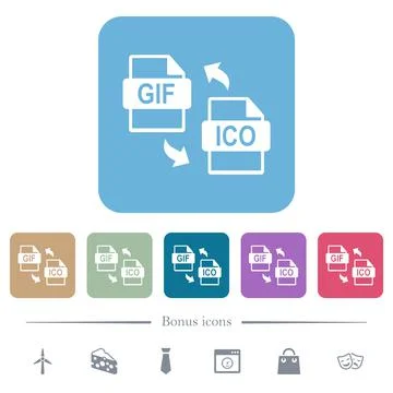 GIF ICO file conversion flat icons on color rounded square backgrounds イラスト素材