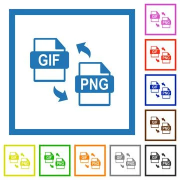 GIF PNG file conversion flat framed icons Stock Illustration