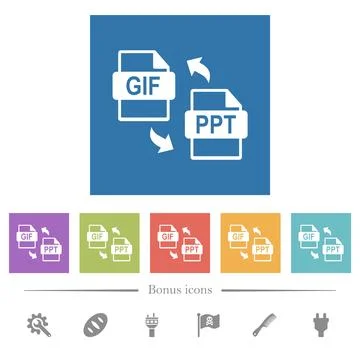 GIF PPT file conversion flat white icons in square backgrounds 스톡 일러스트