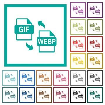 GIF WEBP file conversion flat color icons with quadrant frames Illustrazione stock