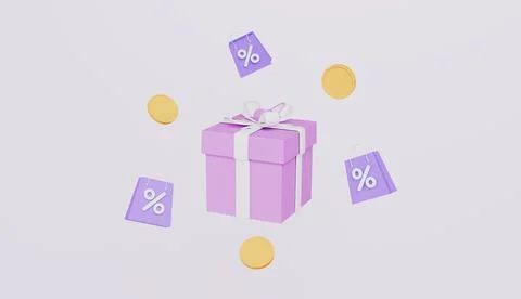 Gift with abstract elements and flying packages, sales, profitable purchases 库存插图