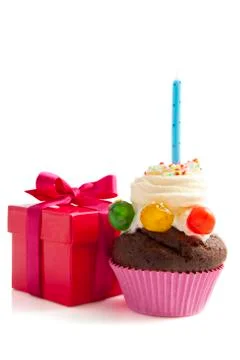 Gift and cupcake Stock Photos
