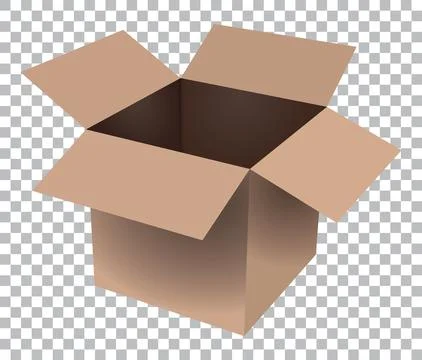 Gift and delivering concept. Empty carton brown box on transparent. Vector Stock Illustration