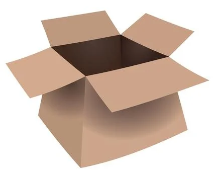 Gift and delivering concept. Empty bent carton brown box. Vector イラスト素材