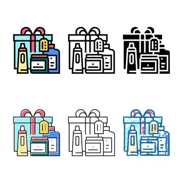 Gift and face forms care kit packages color icon vector Stock Illustration
