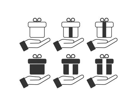 Gift and open hand icon. Give present symbol. Sign make an offer vector. Illustrazione stock