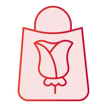 Gift bag flat icon. Flower on package pink icons in trendy flat style. Paper Illustration