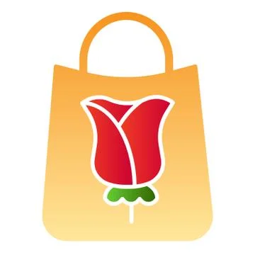 Gift bag flat icon. Flower on package color icons in trendy flat style. Paper Illustration