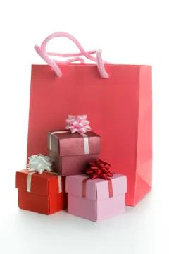 Gift bag with gift boxes Stock Photos