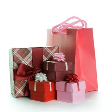 Gift bag with gift boxes Stock Photos