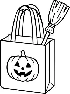 Gift Bag Pumpkin Broom Line Icon Stock Illustration