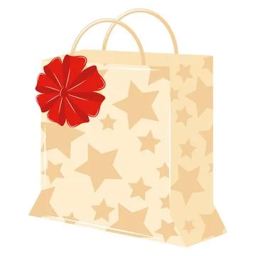 Gift bag with red bow and star pattern, Vector Ilustración de archivo