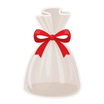 Gift bag with red ribbon flat cartoon illustration Stock Illustration
