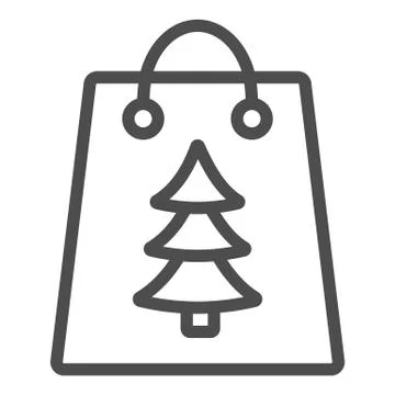 Gift bag with tree sign line and solid icon. Christmas present package outline 库存插图