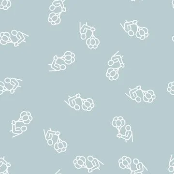 Gift balloon holding human line seamless pattern Stock Illustration
