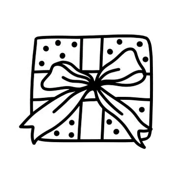 Gift in a beautiful wrapper with a bow. Doodle Stock Illustration