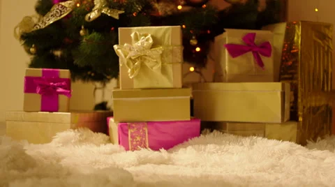 Gift for Biker by the Christmas Tree Stock Footage 57749290