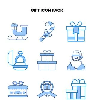 Gift Blue Set Icons Pack Stock Illustration