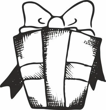 Gift with bow. box comic monochrome, christmas, birthday present Stock Illustration