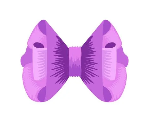 Gift bow colorful flat vector illustration. Violet knot for present element Stock Illustration