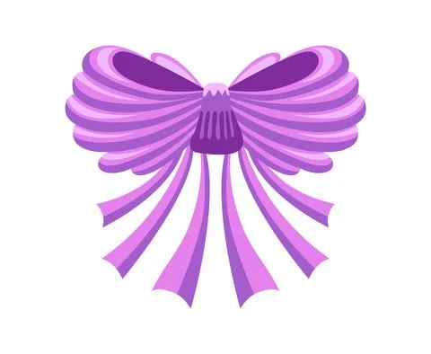Gift bow colorful flat vector illustration. Violet knot for present element Stock Illustration