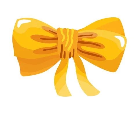 Gift bow colorful flat vector illustration. Yellow knot for present element イラスト素材