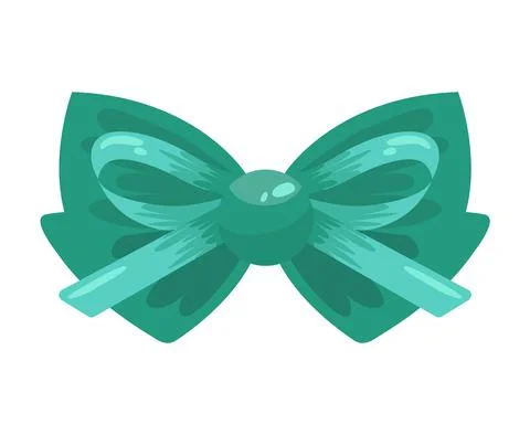 Gift bow colorful flat vector illustration. Turquoise knot for present element 스톡 일러스트