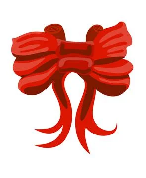 Gift bow colorful flat vector illustration. Red knot for present element Stock Illustration