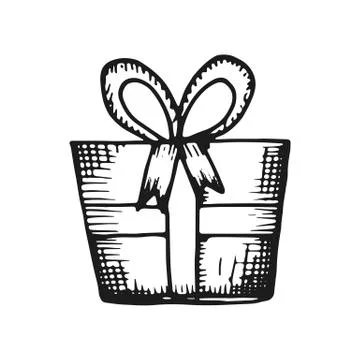 A gift with a bow hand-drawing. Isolated on white background Stock Illustration