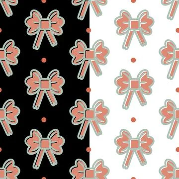 Gift bow seamless pattern. Cute geometrical composition with dots, grey contour Stock Illustration