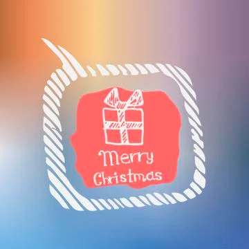 Gift with bow white icon Doodle Christmas Stock Illustration