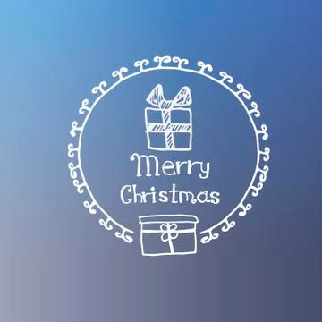 Gift with bow white icon Doodle Christmas Stock Illustration