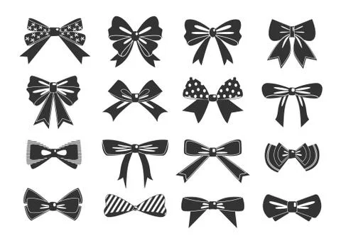 Gift bows black glyph vector icons set Stock Illustration