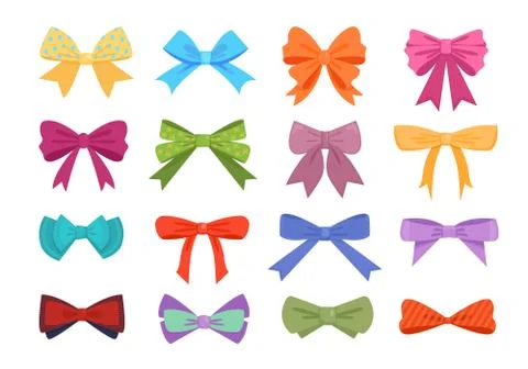Gift bows colorful flat vector illustrations set Stock Illustration
