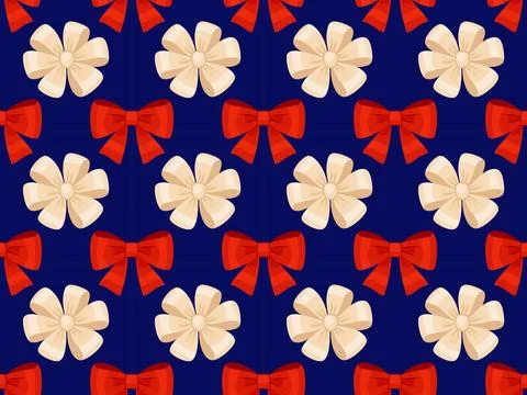 Gift bows seamless pattern on blue background. Flat style Stock Illustration