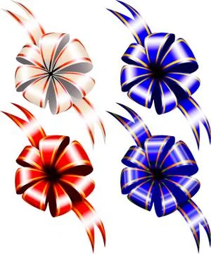 Gift bows on white background, top view. Stock Illustration
