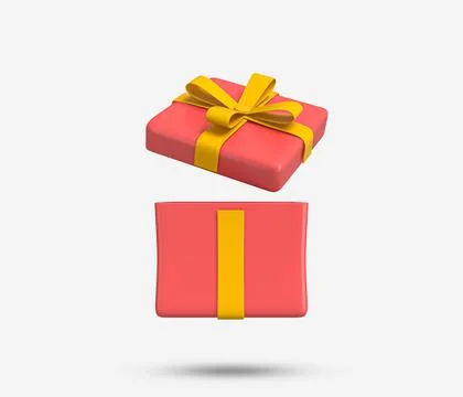 Gift box 3D icon. Closed red color gift box. Flying modern holiday surprise box. Stockillustratie