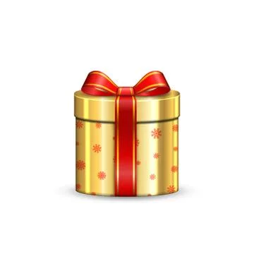 Gift box 3d, red ribbon bow Isolated white background. Decoration present gol Stock Illustration